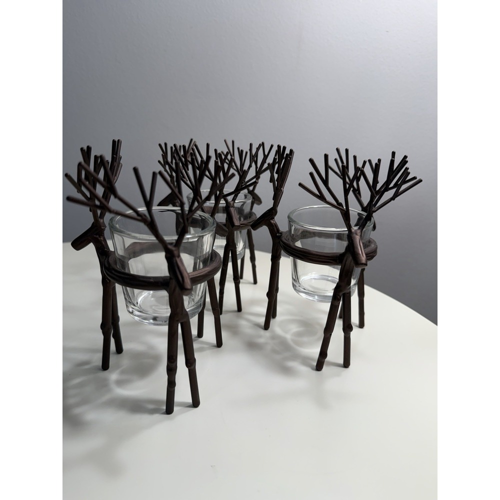 Yankee Lot of 3 Reindeer Votive Candle Holders Metal Antler Rustic Christmas